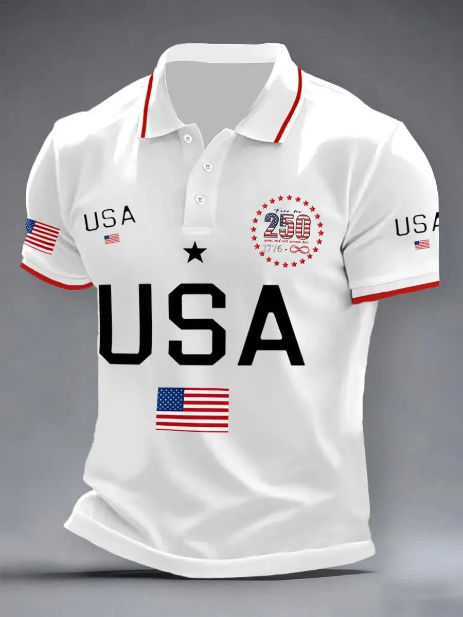 USA 250 Years Of Freedom Polo Shirt Men's Patriotic Clothing Fourth Of July Gifts Ideas