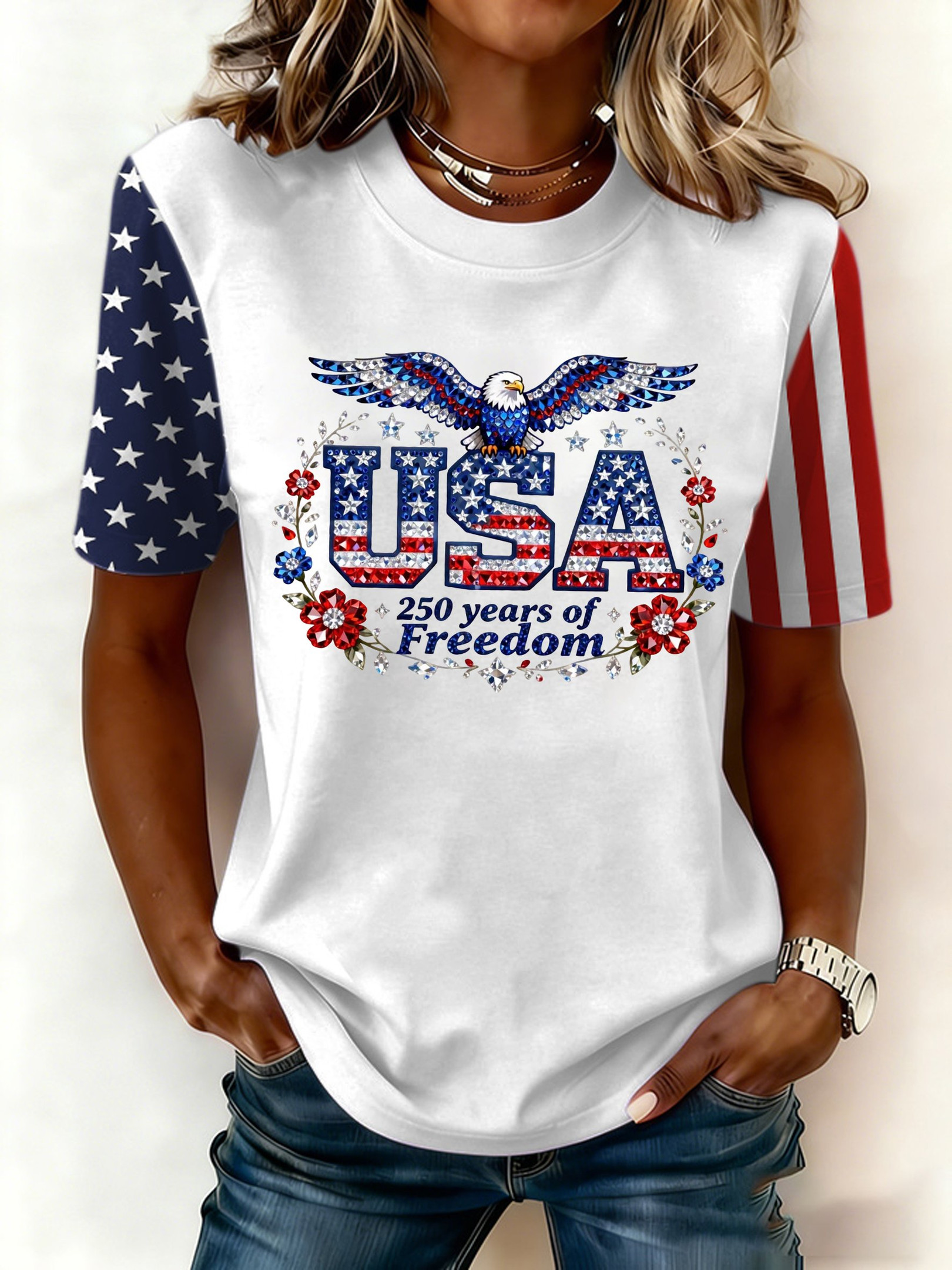 USA 250 Years Of Freedom T-Shirt Semiquincentennial Clothing Gift For Women