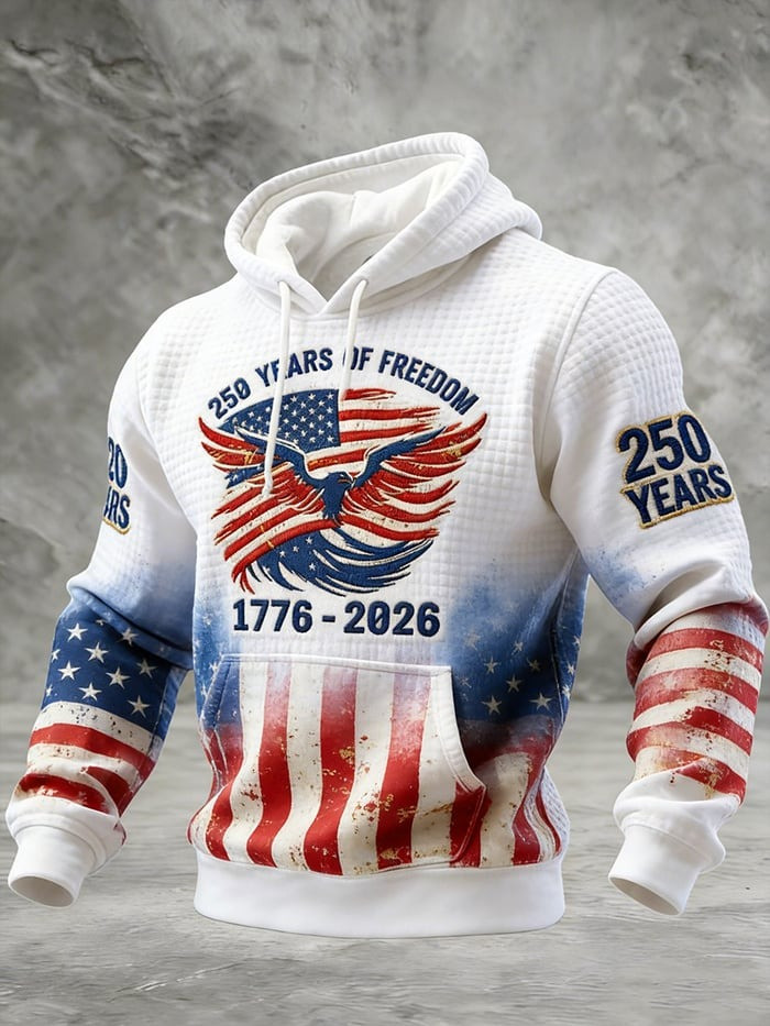 USA 250 Years Of Freedom Waffle Hoodie 250 Years Anniversary Pullover Gift For Him USA 250 Years Of Freedom Waffle Hoodie 250 Years Anniversary Pullover Gift For Him - Image 1