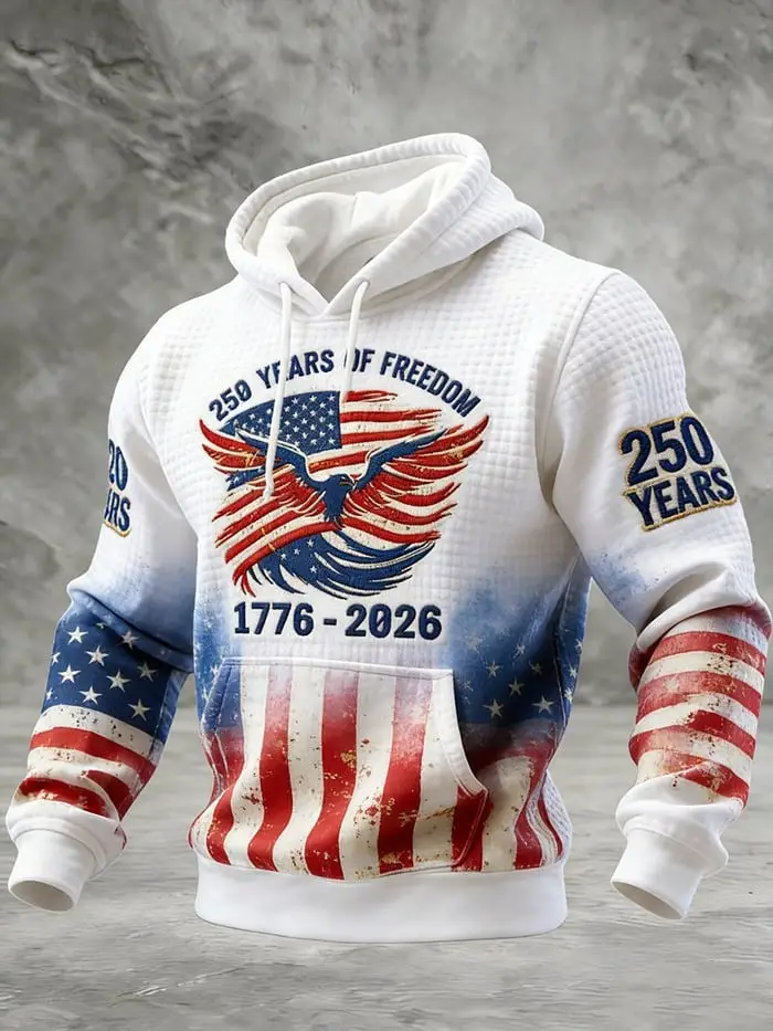 USA 250 Years Of Freedom Waffle Hoodie 250 Years Anniversary Pullover Gift For Him USA 250 Years Of Freedom Waffle Hoodie 250 Years Anniversary Pullover Gift For Him - Image 1