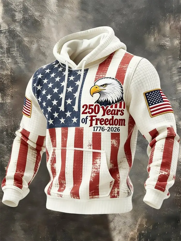 USA 250 Years of Freedom Waffle Hoodie American Flag Eagle Apparel Gift For Him