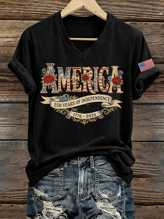 USA 250 Years Of Independence And Freedom V-Neck Shirt Semiquincentennial Clothing Gift Ideas