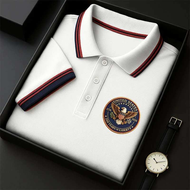 USA 250 Years Of Liberty Polo Shirt Patriotic Seal American Flag Apparel Gift For Men