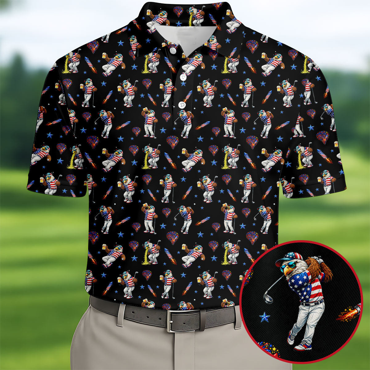 USA 250 Years Strong Polo Shirt Funny Eagle And Beer Patriotic Apparel Gifts For Golfers