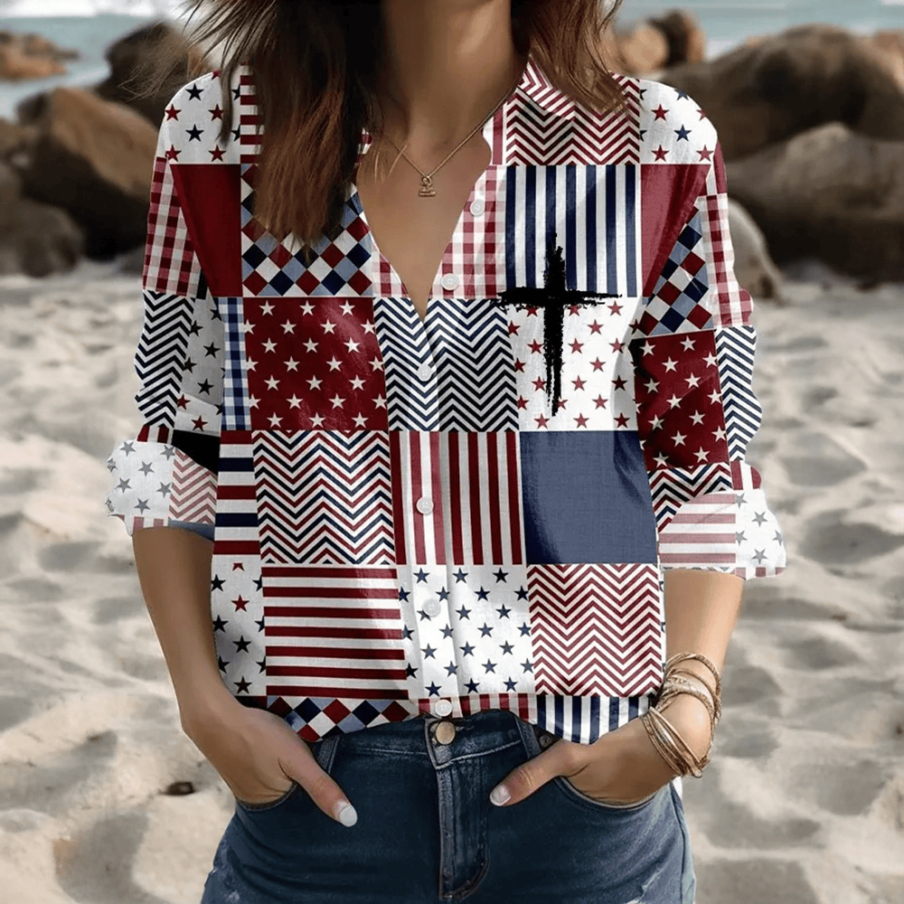 USA 250Th Anniversary 1776 2026 Faith Button Up Long Sleeve Shirt Fourth Of July Merch Gift Idea