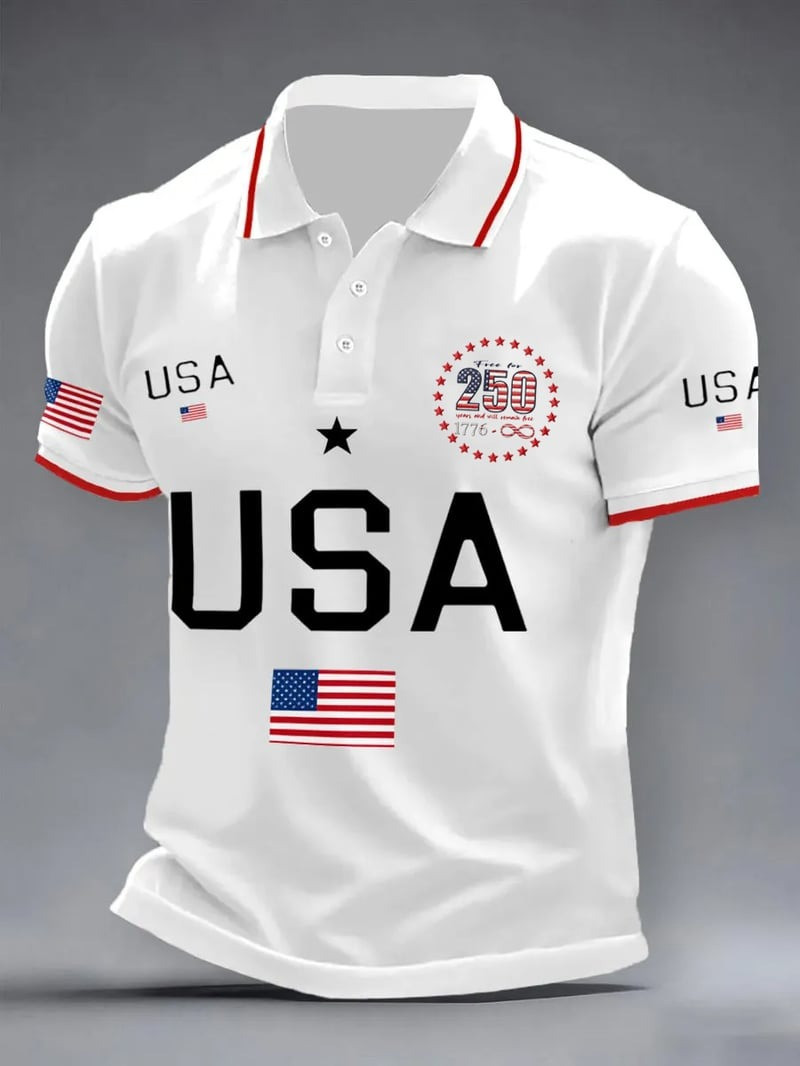 USA 250th Anniversary 1776 2026 Polo Shirt Patriotic American FLag Eagle Merch Gift For Him