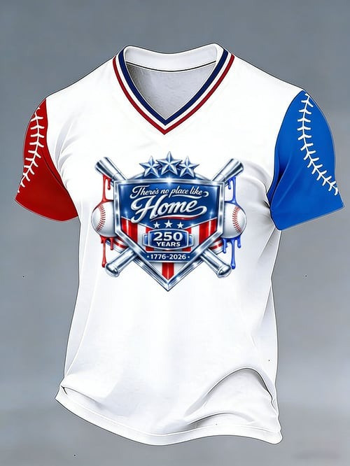 USA 250th Anniversary Baseball V-Neck Shirt There's No Place Like Home Clothing Gifts For Fans