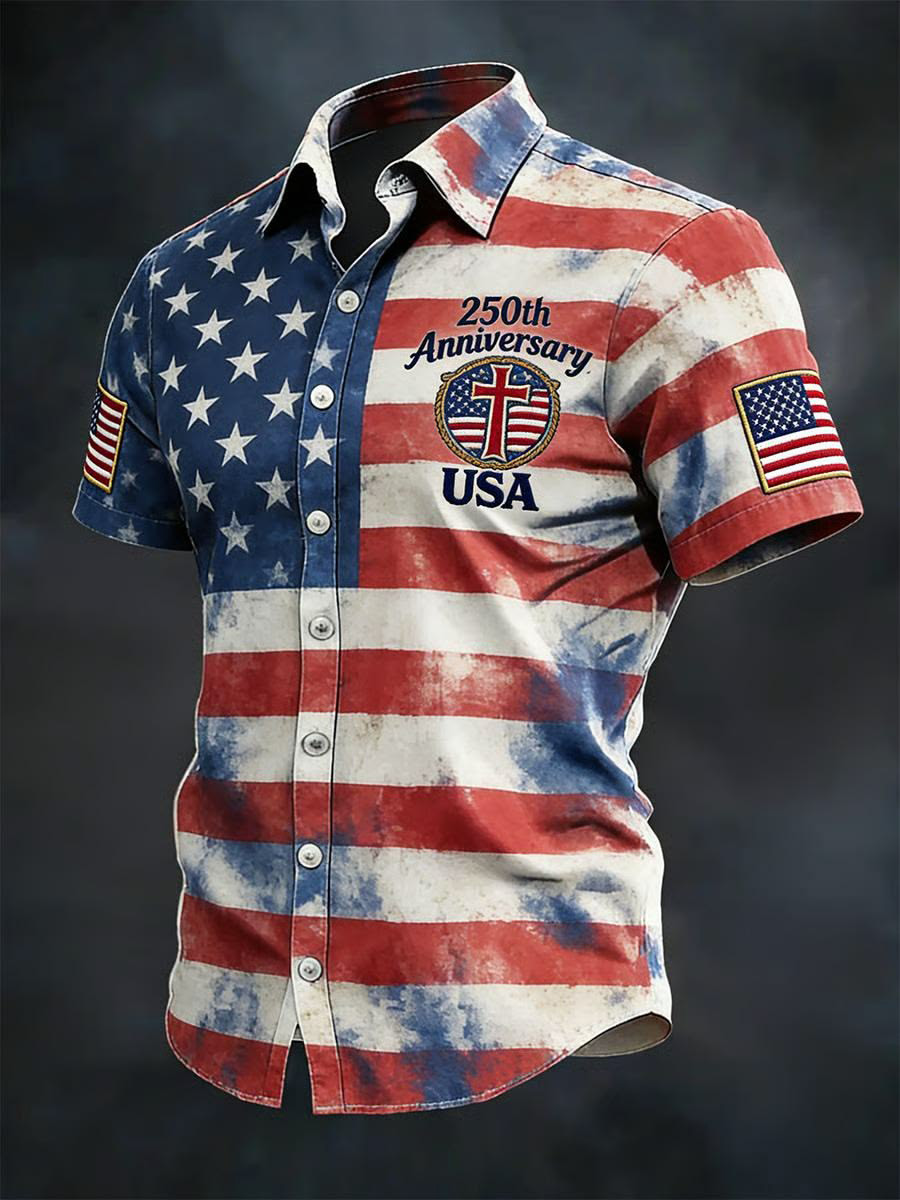USA 250th Anniversary Button Shirt In God We Trust Clothing Gift For Brothers
