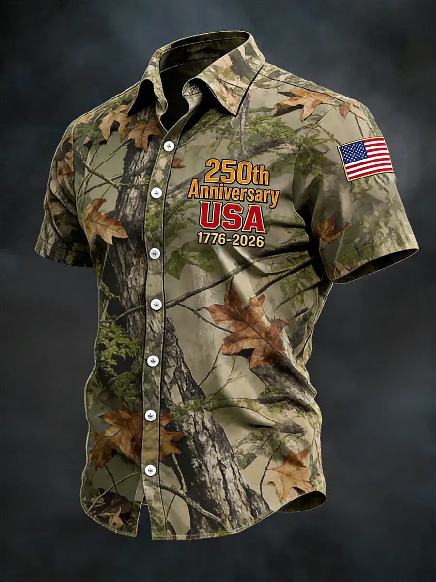 USA 250th Anniversary Camouflage Button Up Shirt Men's Patriotic Apparel Gifts For Dad