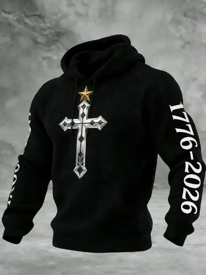 USA 250th Anniversary Cross Hoodie 1776-2026 Patriotic Christian Pullover Gift For Him