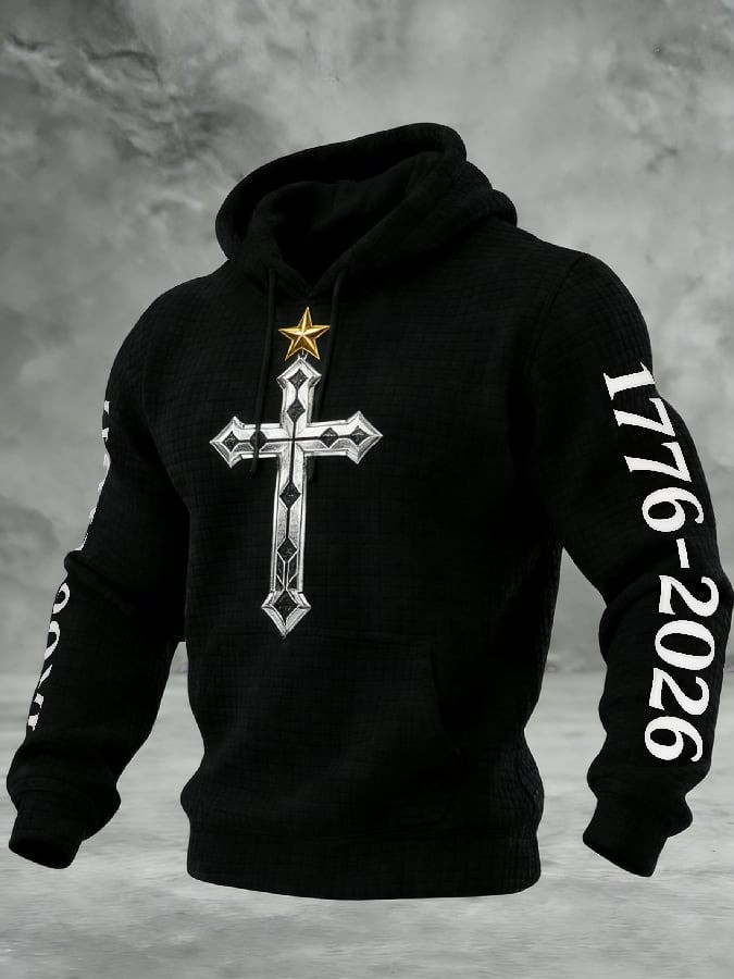 USA 250th Anniversary Cross Hoodie 1776-2026 Patriotic Christian Pullover Gift For Him