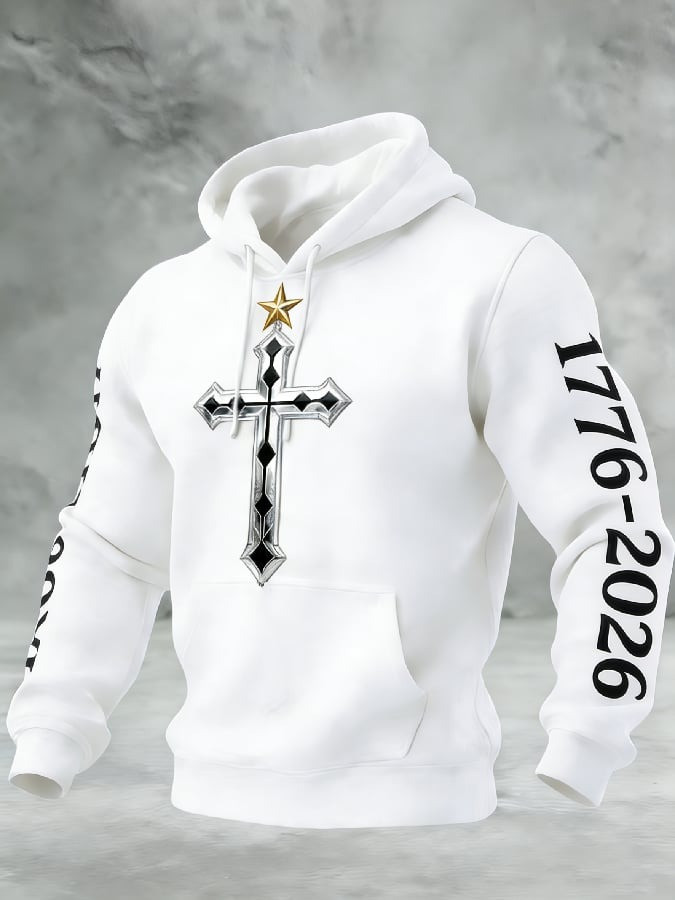 USA 250th Anniversary Cross Hoodie 1776-2026 Patriotic Christian Pullover Gift For Men