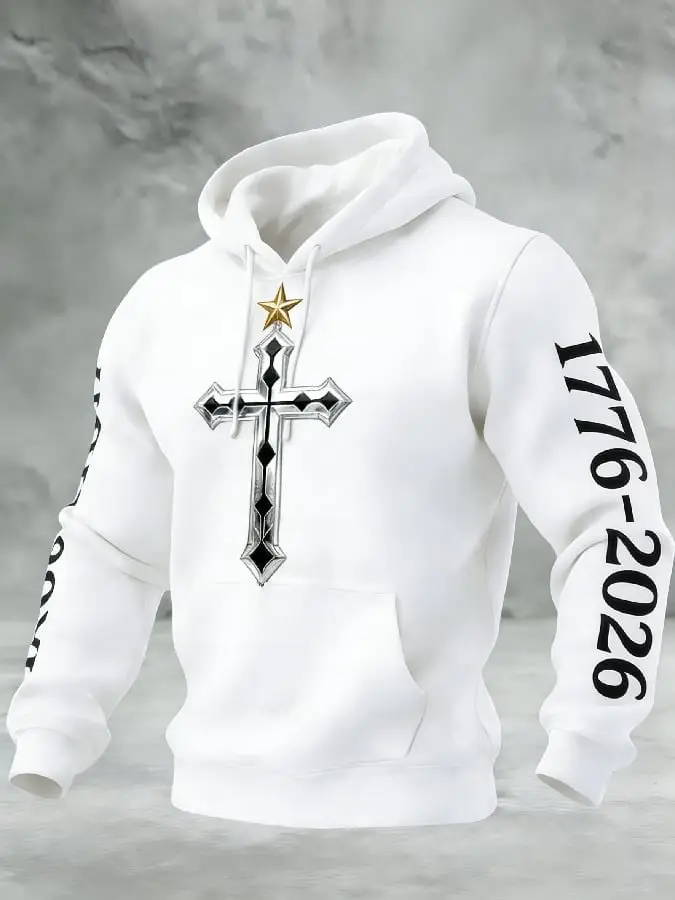 USA 250th Anniversary Cross Hoodie 1776-2026 Patriotic Christian Pullover Gift For Men