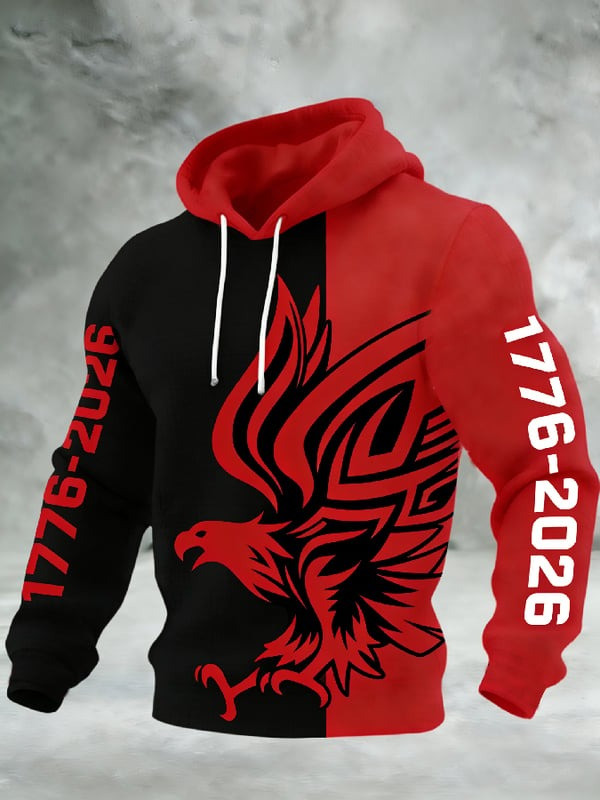 USA 250th Anniversary Eagle Hoodie 1776 2026 Patriotic Black Red American Pullover Gift For Dad