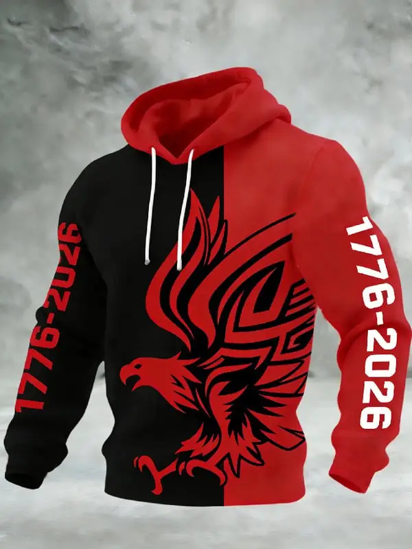 USA 250th Anniversary Eagle Hoodie 1776 2026 Patriotic Black Red American Pullover Gift For Dad