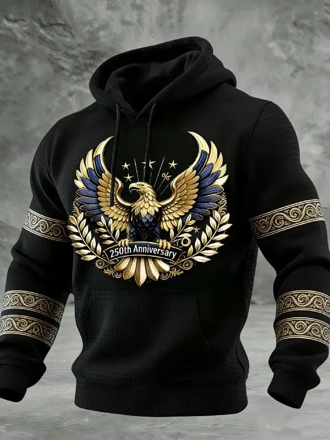 USA 250th Anniversary Eagle Waffle Hoodie 1776 2026 Patriotic American Pullover Gift For Dad