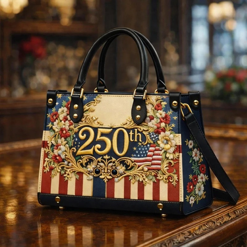 USA 250th Anniversary Floral Flag Leather Handbag Patriotic American Freedom Bag Gift For Her