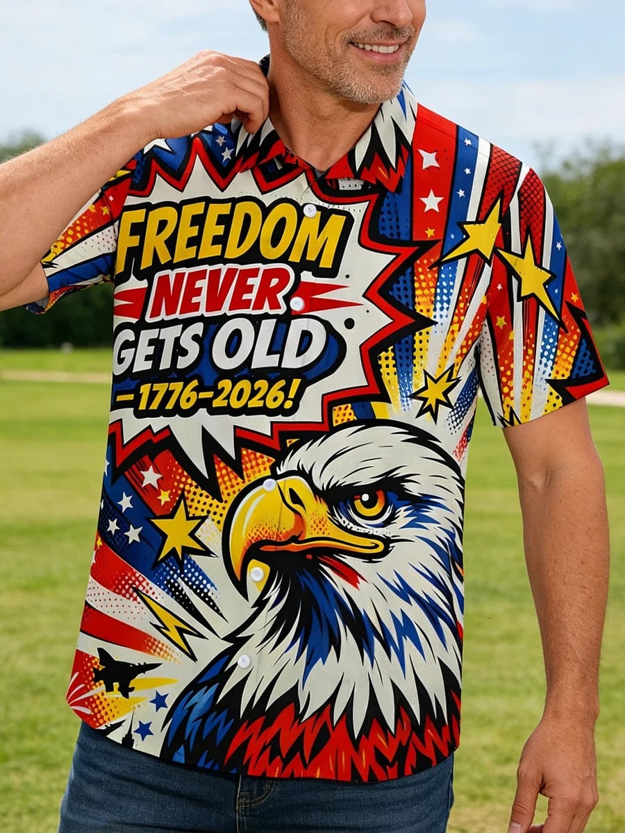 USA 250th Anniversary Freedom Bald Eagle Hawaiian Shirt Men's Fourth of July Merch USA 250th Anniversary Freedom Bald Eagle Hawaiian Shirt Men's Fourth of July Merch - Image 1