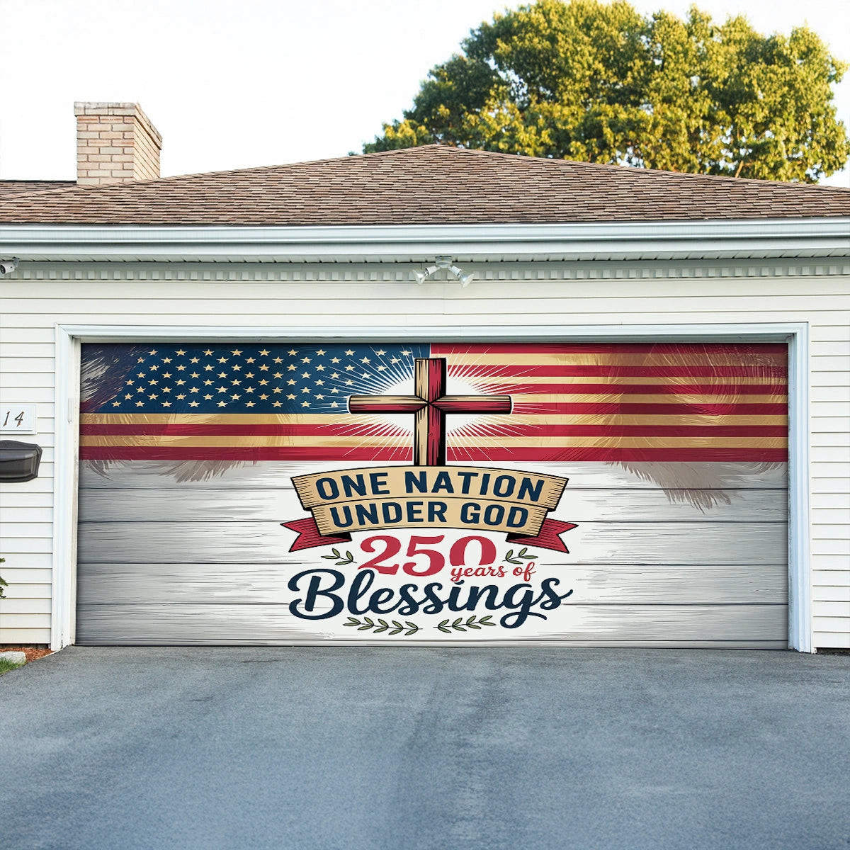 USA 250th Anniversary Garage Door Banner Faith Over America Patriotic Home Decor
