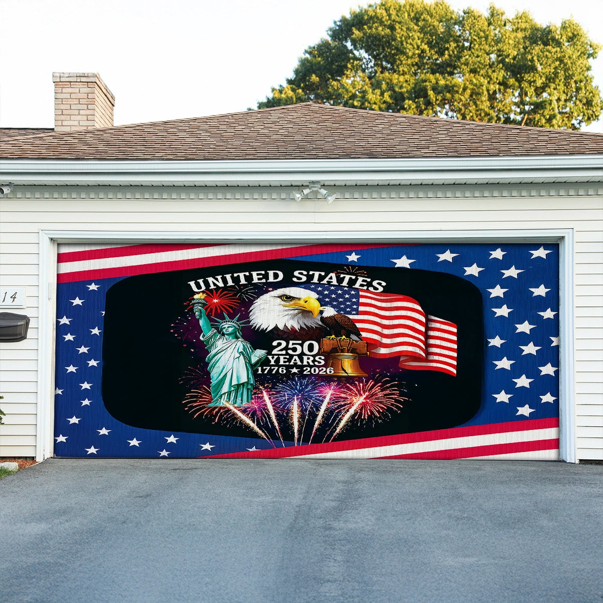 USA 250th Anniversary Garage Door Banner Let Freedom Rise Unique Home Decor
