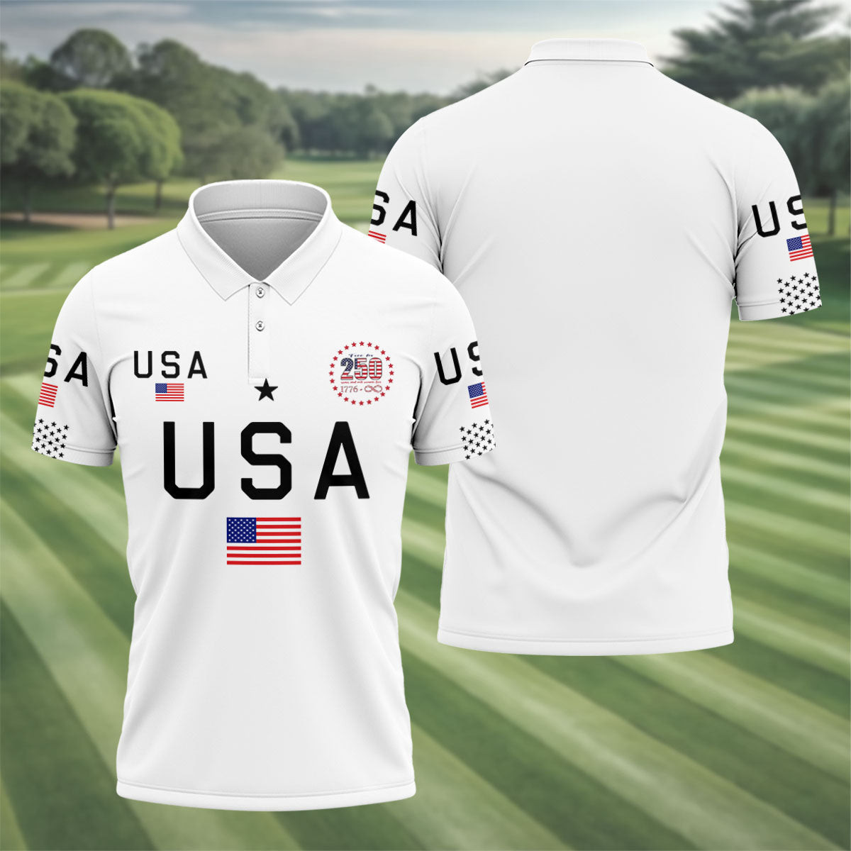 USA 250Th Anniversary Golf Polo Shirt 1776 2026 Apparel First Fathers Day Gift Ideas