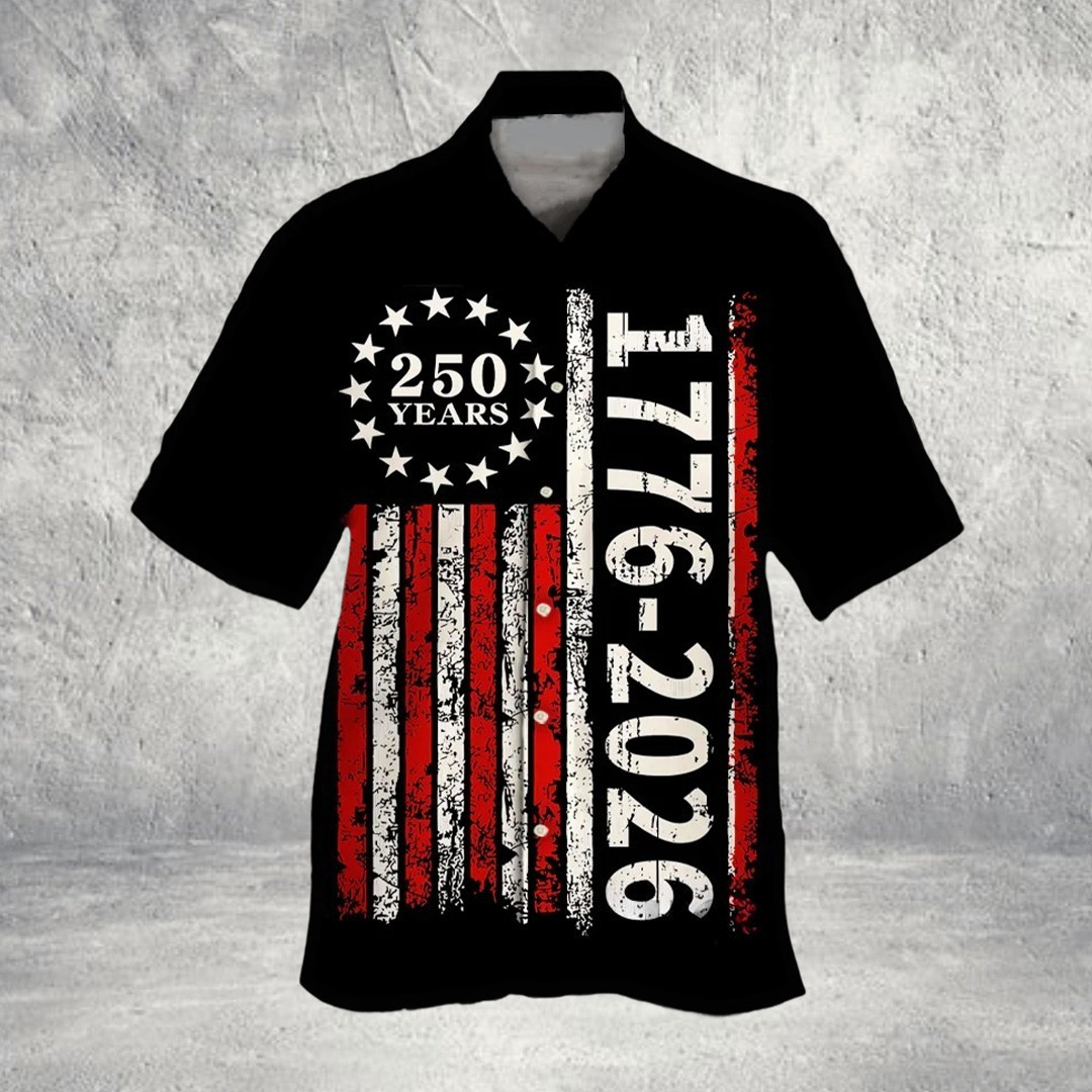 USA 250th Anniversary Hawaiian Shirt Distressed American Flag Graphic Father's Day Gift USA 250th Anniversary Hawaiian Shirt Distressed American Flag Graphic Father's Day Gift - Image 1