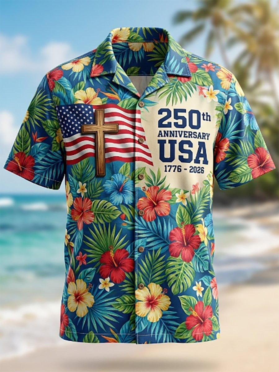 USA 250th Anniversary Hawaiian Shirt Tropical Patriotic Clothing Independence Day Gifts For Men