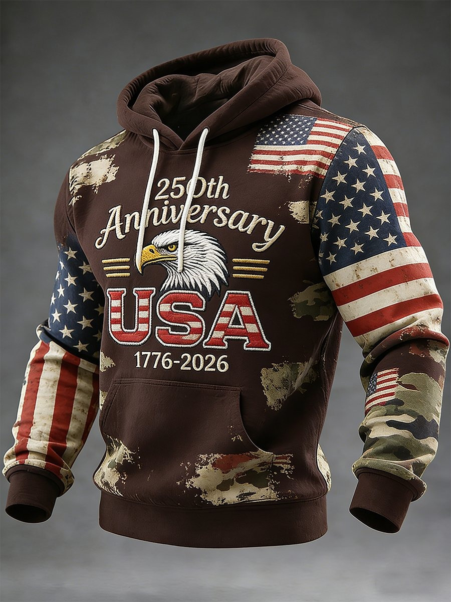 USA 250th Anniversary Hoodie 1776 2026 Bald Eagle American Flag Print Gift for Veterans