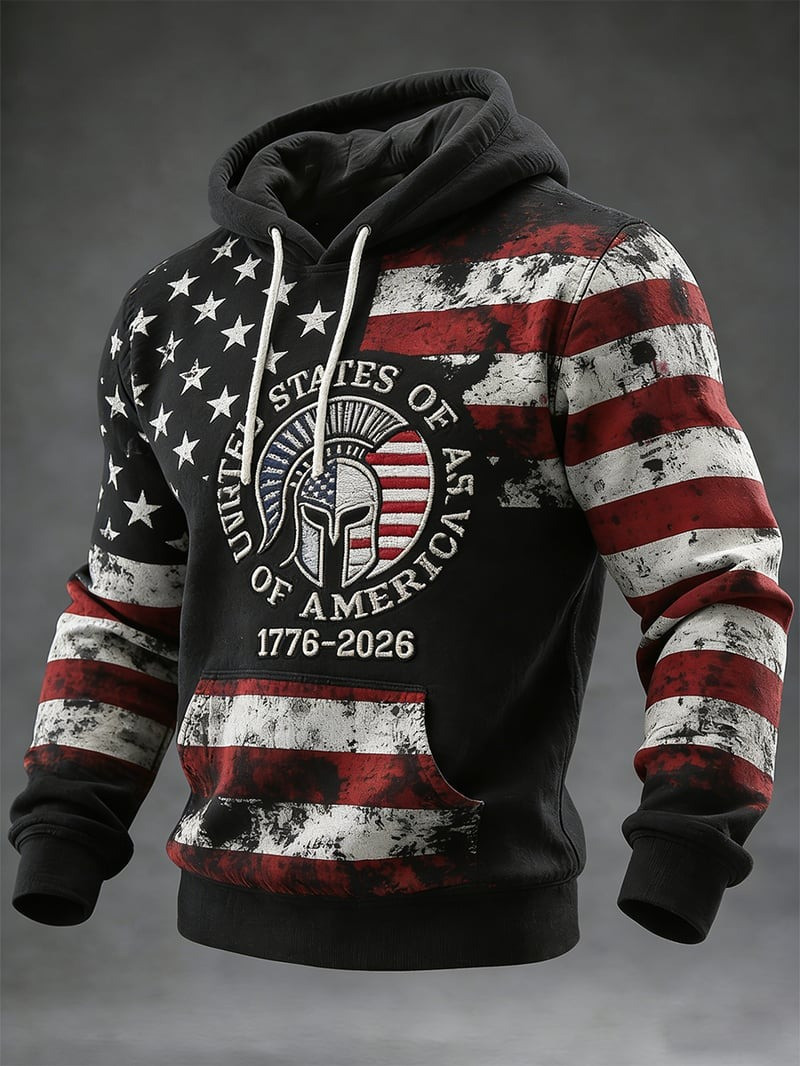 USA 250th Anniversary Hoodie American Flag Print Patriotic Gift for Husband