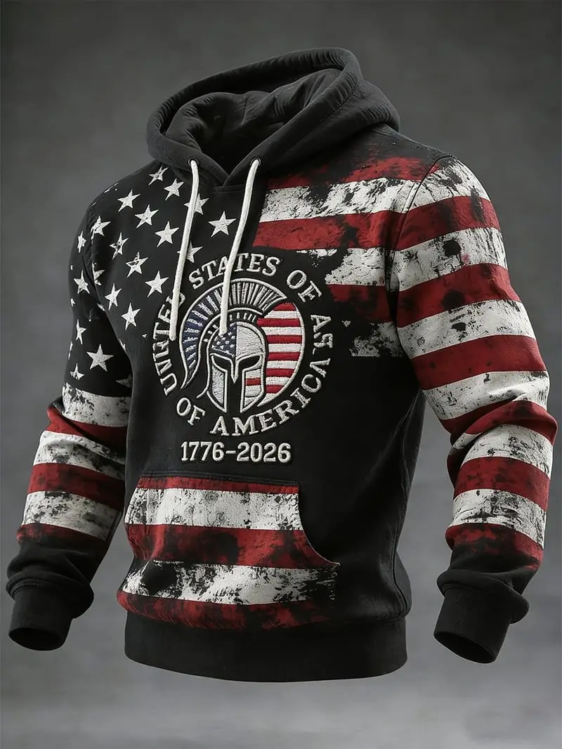 USA 250th Anniversary Hoodie American Flag Print Patriotic Gift for Husband