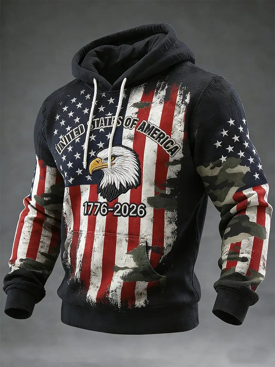 USA 250th Anniversary Hoodie Mens Bald Eagle Graphic Independence Day Merch USA 250th Anniversary Hoodie Mens Bald Eagle Graphic Independence Day Merch - Image 1