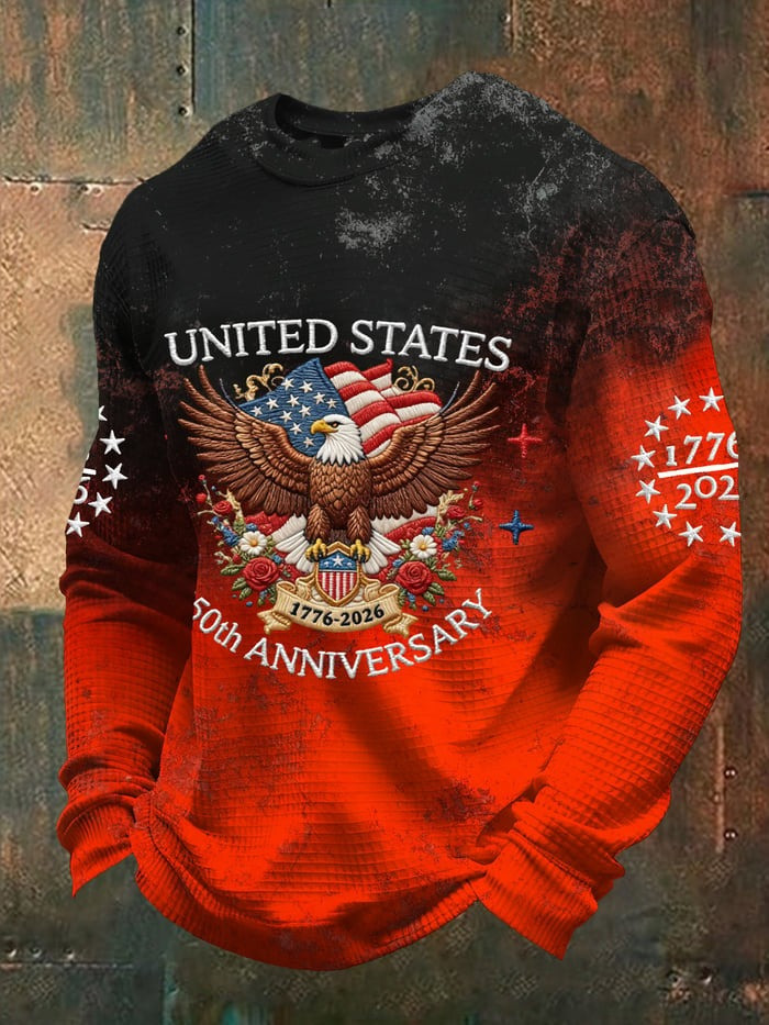 USA 250th Anniversary Long Sleeve Shirt Bald Eagle Print Fourth of July Apparel Gift