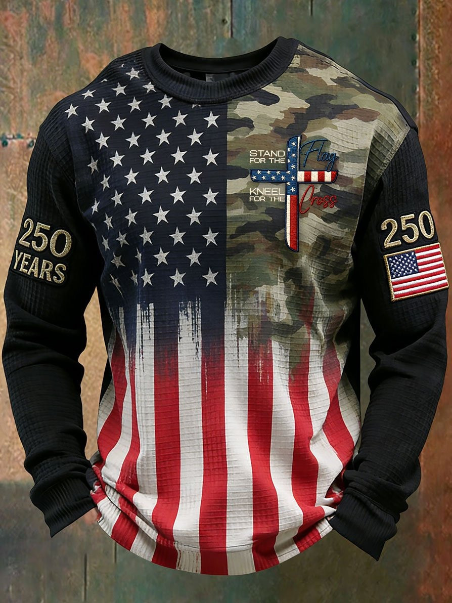 USA 250th Anniversary Long Sleeve Shirt Patriotic Camo Crewneck Military Gift
