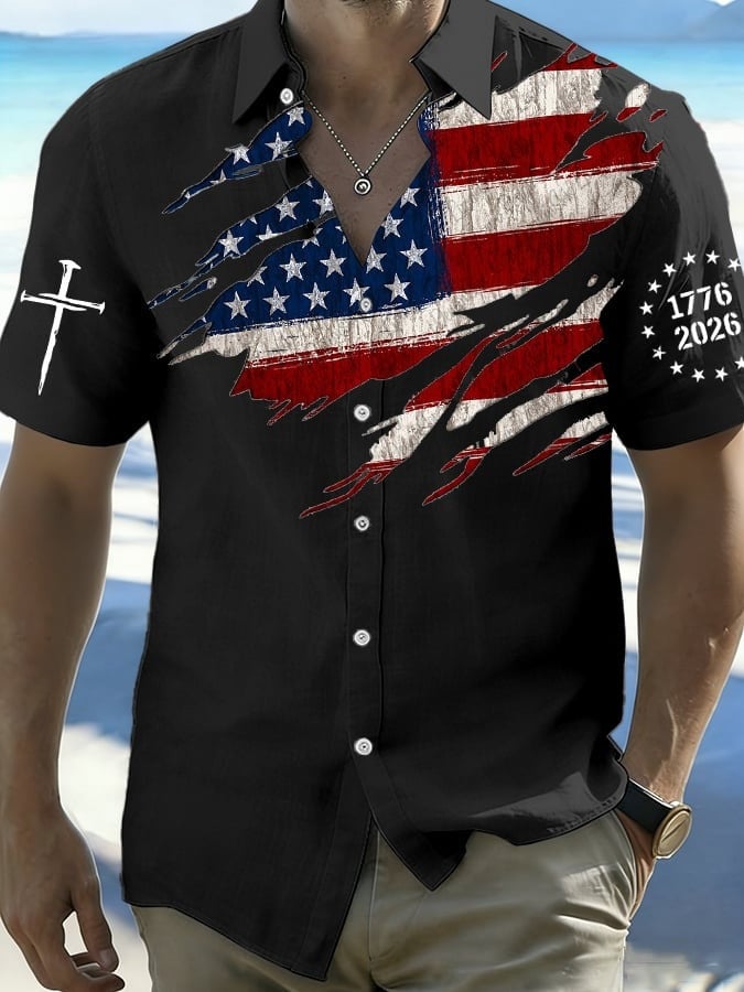 USA 250th Anniversary National Flag Button Up Shirt Patriotic Apparel 4th Of July Gift For Men