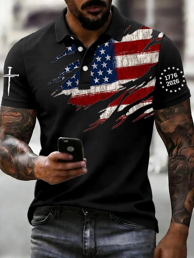 USA 250th Anniversary National Flag Polo Shirt Men's Patriotic Apparel Fourth Of July Gifts