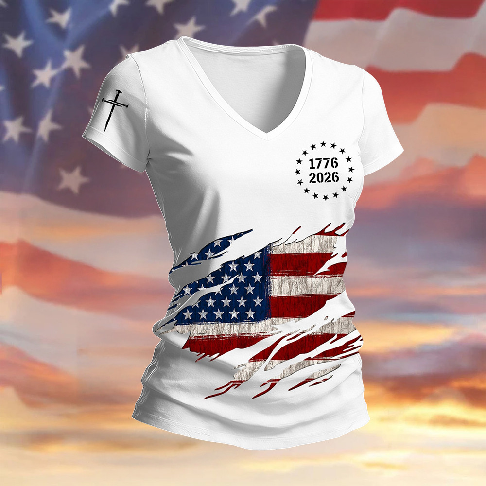 USA 250th Anniversary National Flag V-Neck Shirt 1776 2026 4Th Of July Outfits Patriotic Present USA 250th Anniversary National Flag V-Neck Shirt 1776 2026 4Th Of July Outfits Patriotic Present - Image 1