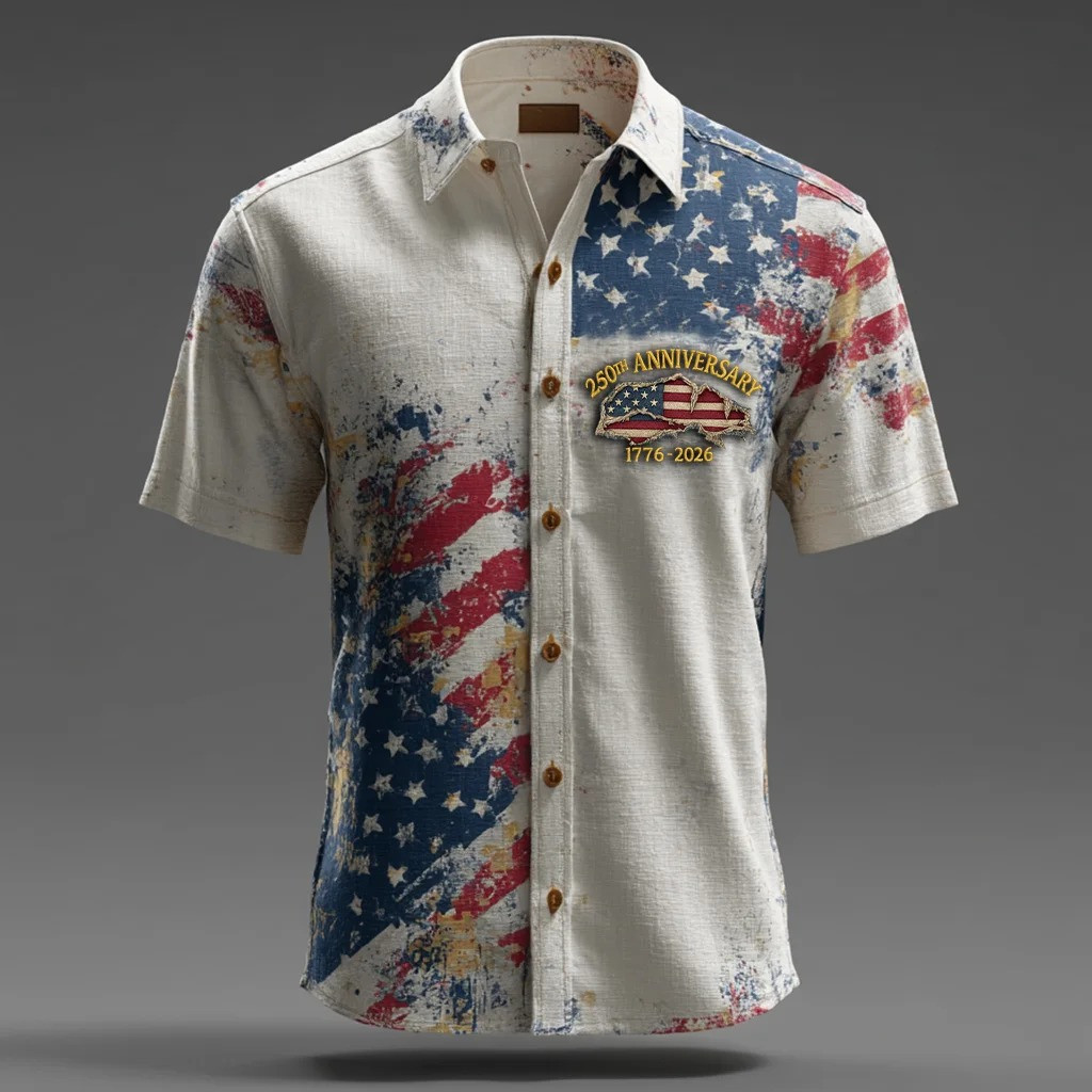 USA 250th Anniversary Patriotic Button Shirt American Flag 1776 2026 Clothing Gift For Men