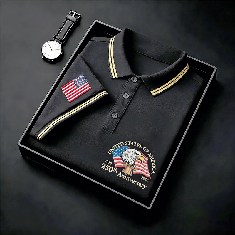 USA 250th Anniversary Polo Shirt 1776 2026 Patriotic Eagle American Flag Merch Gift For Men
