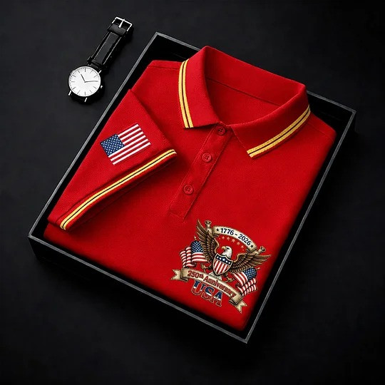 USA 250th Anniversary Polo Shirt 1776 2026 Patriotic Eagle Clothes Independence Day Gift