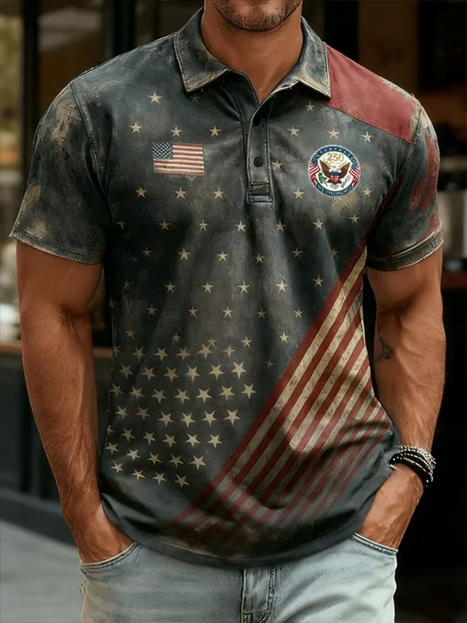 USA 250Th Anniversary Polo Shirt American Flag Shirts For Men Fathers Day Ideas