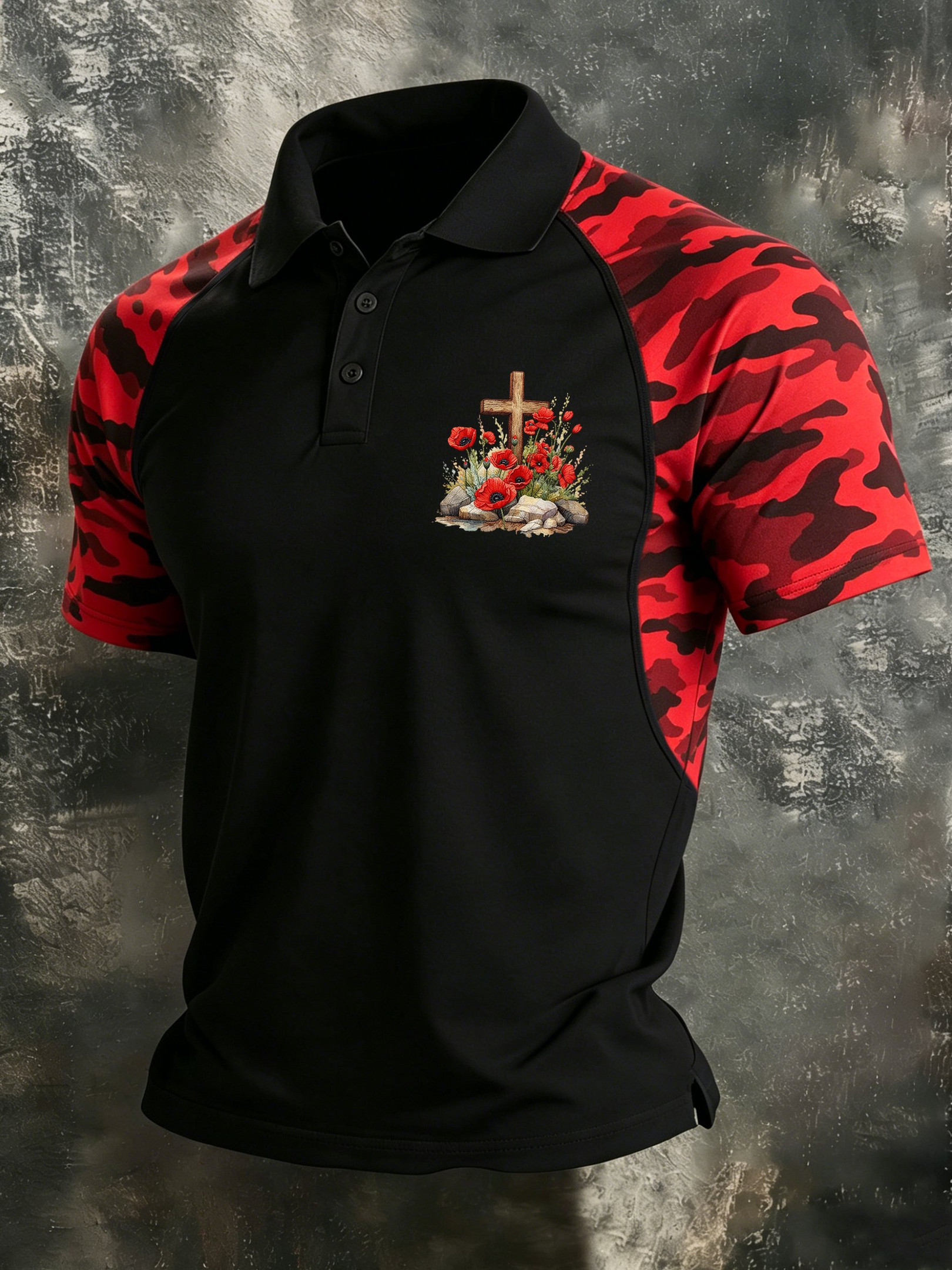 USA 250th Anniversary Polo Shirt Christian Cross With Poppy Merch Gift For Veterans