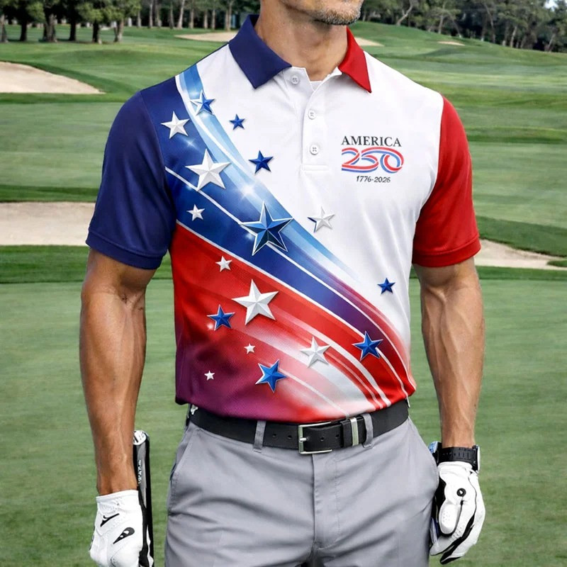 USA 250th Anniversary Polo Shirt Stars And Stripes Apparel Patriotic America Falg Polo