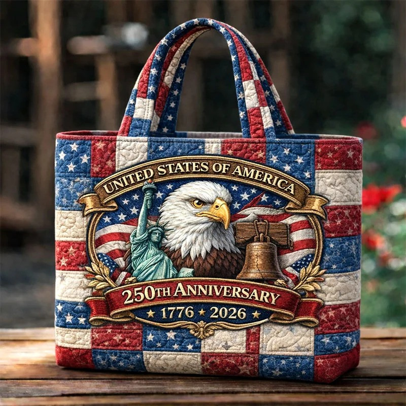 USA 250th Anniversary Quilted Tote Bag Patriotic America Freedom 1776 2026 Handbag Gift Ideas