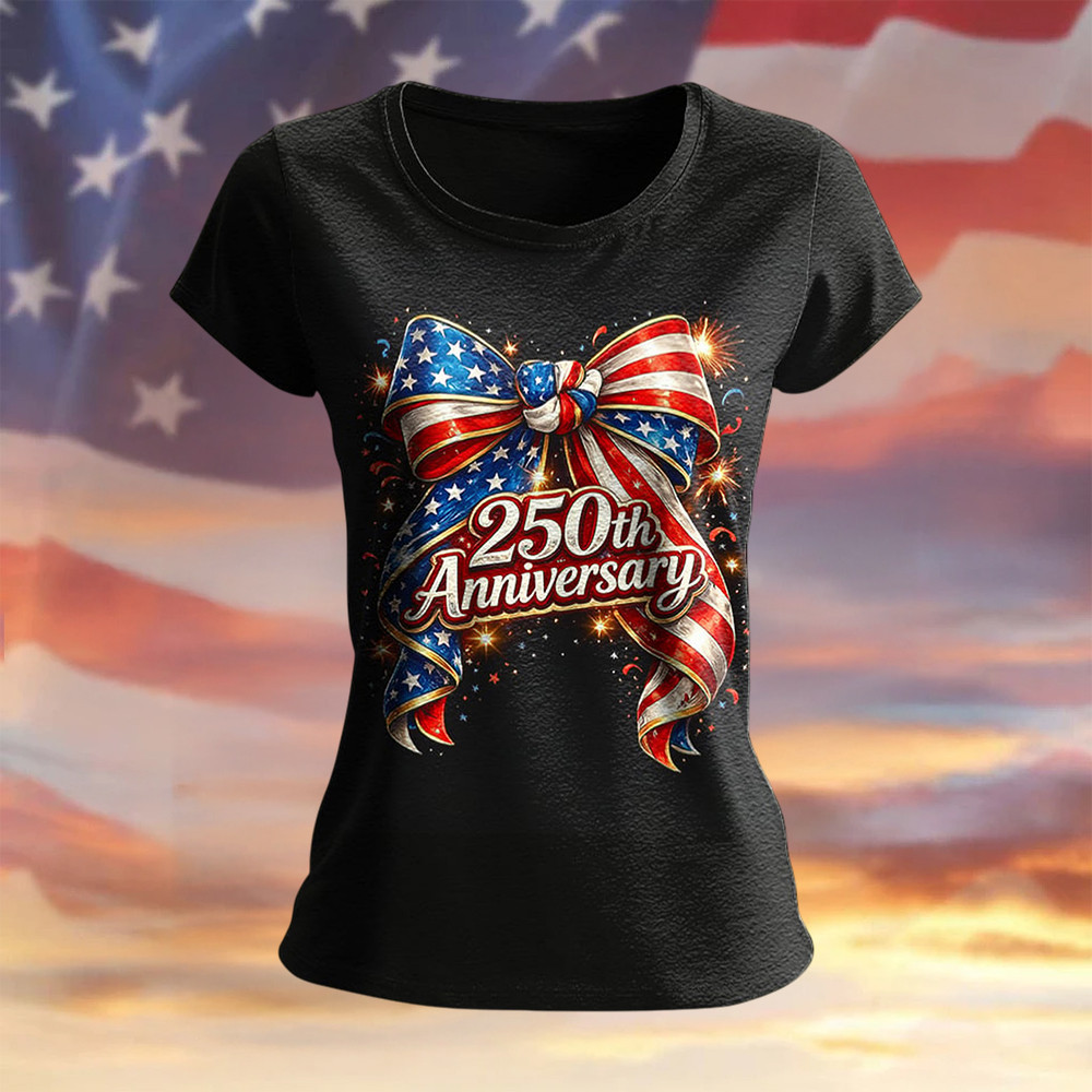 USA 250Th Anniversary Ribbon T-Shirt 4th Of July Shirt Present Patriotic Women USA 250Th Anniversary Ribbon T-Shirt 4th Of July Shirt Present Patriotic Women - Image 1