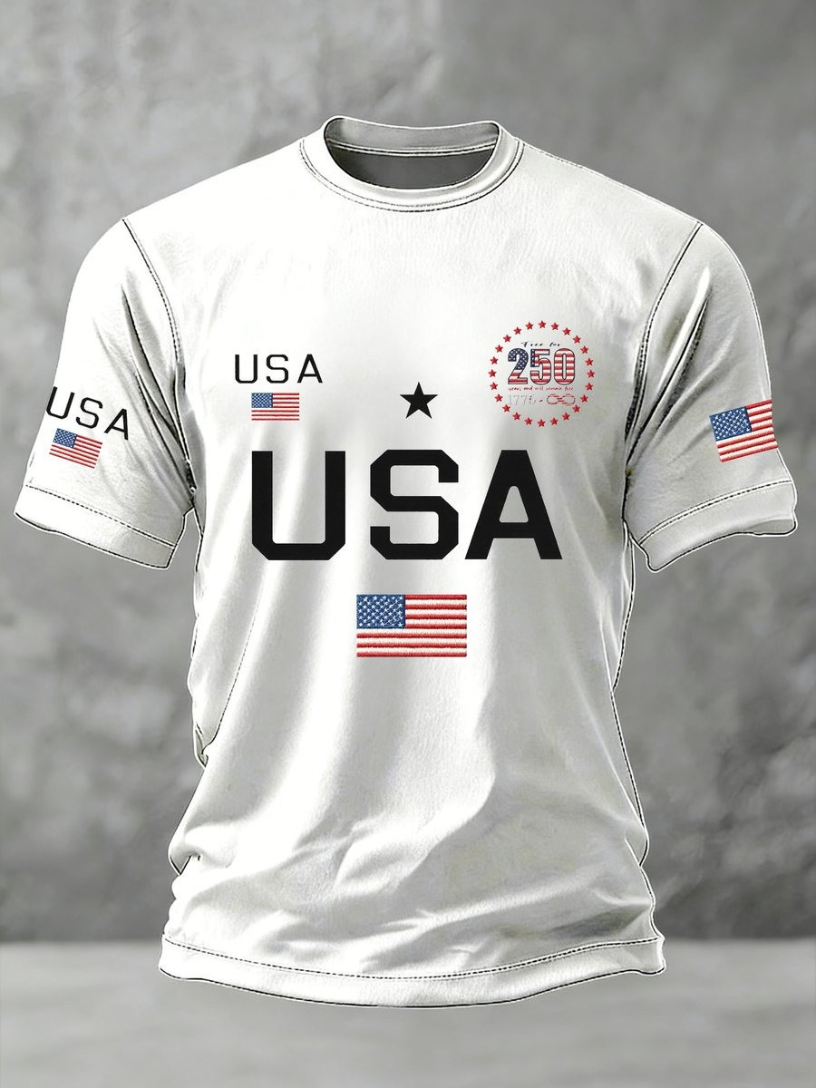 USA 250th Anniversary Shirt Mens American Flag Graphic Independence Day Merch