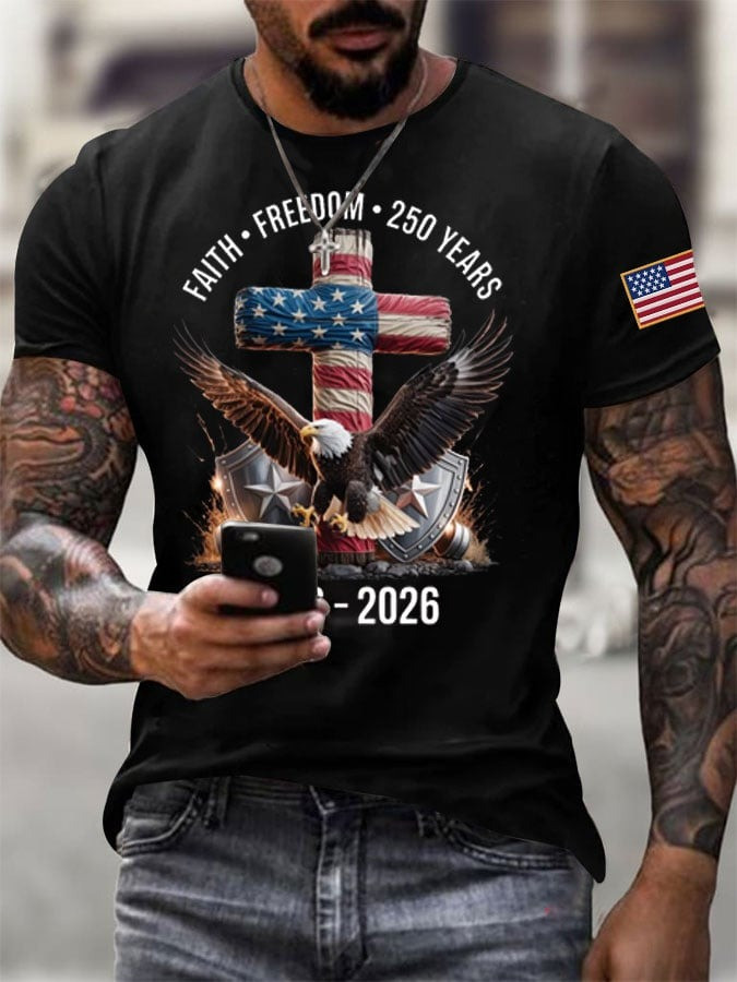 USA 250th Anniversary Shirt Mens Faith Freedom Shirt Patriotic Clothing Gift