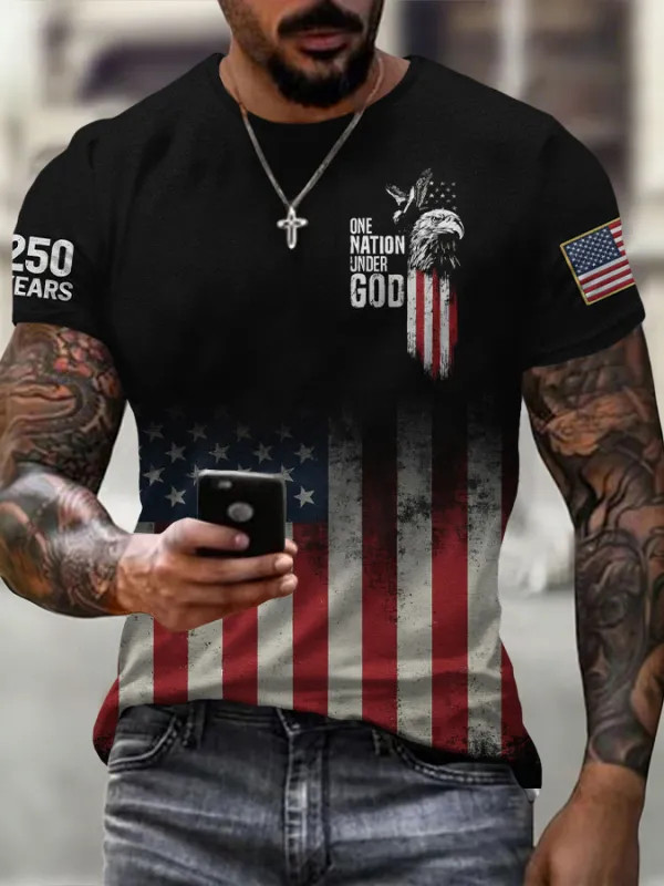 USA 250th Anniversary T-Shirt One Nation Under God Clothing Gift For Father