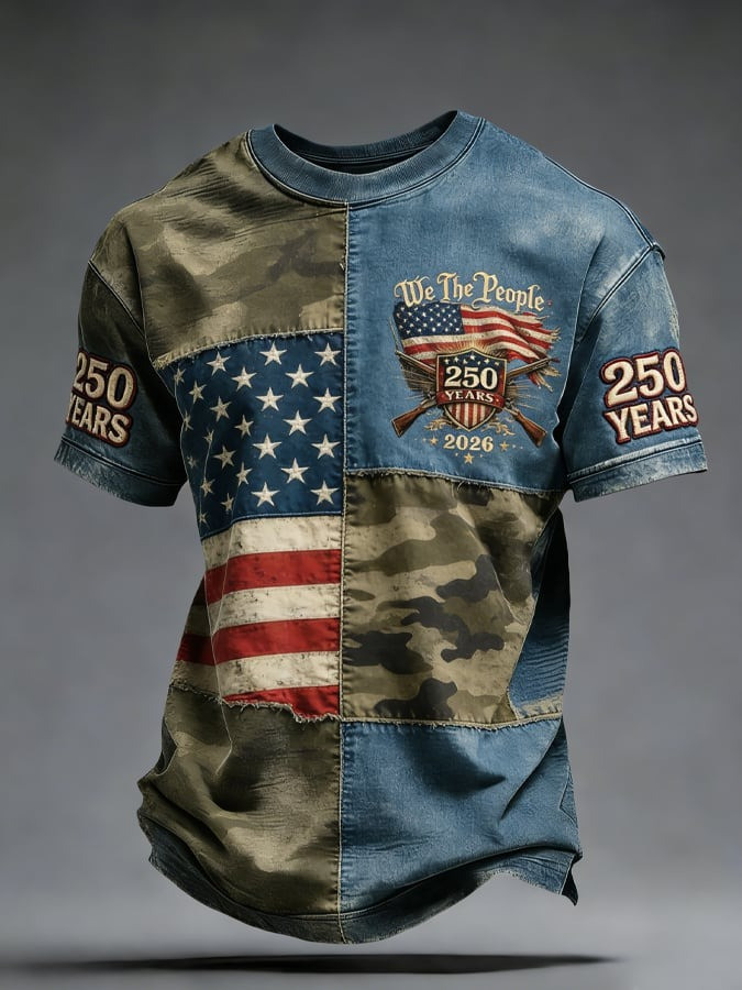 USA 250th Anniversary T-Shirt We The People 250 Years 2026 Patchwork Shirt Patriotic Gifts