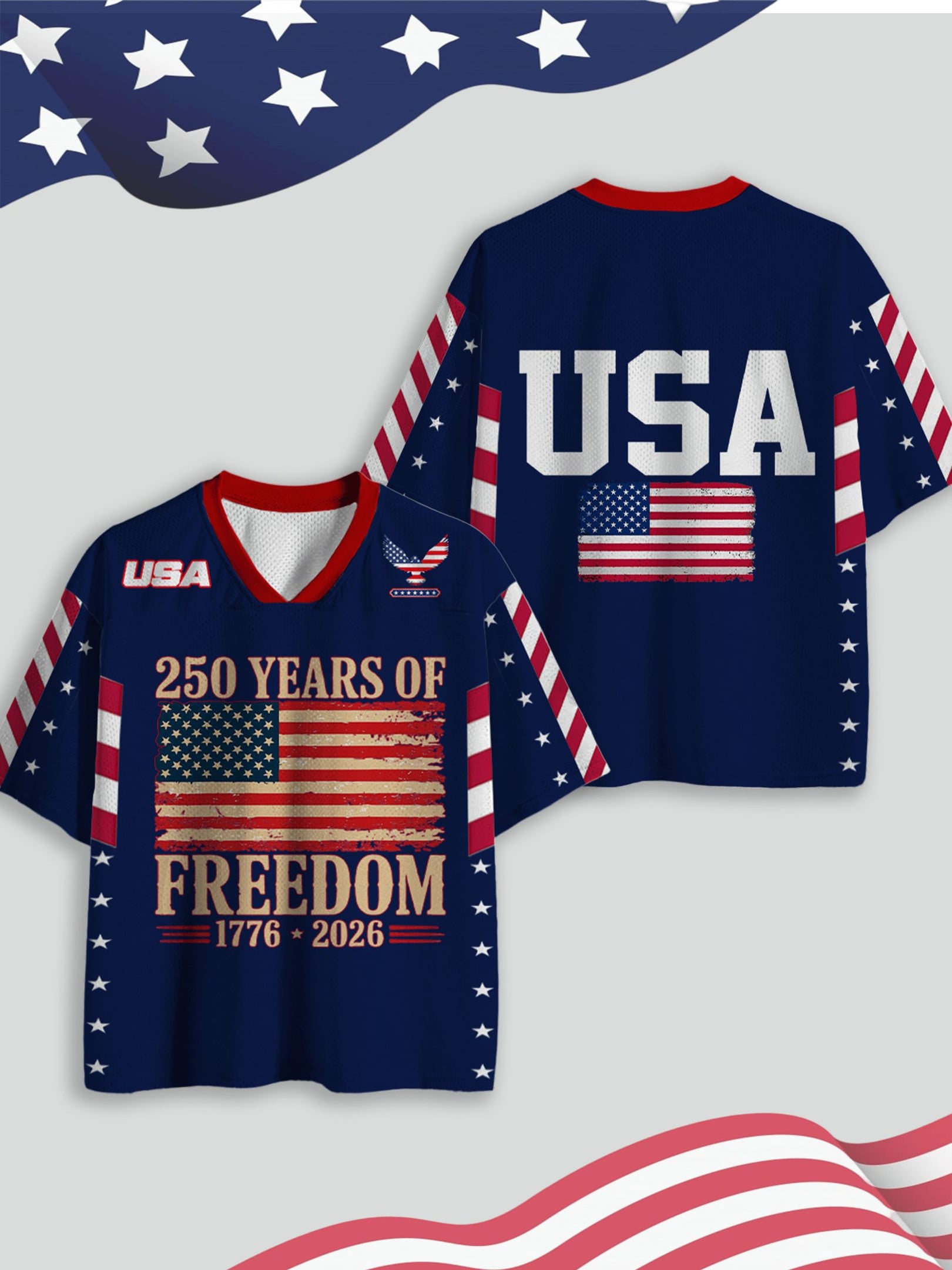 USA 250Th Anniversary V-Neck Jersey 250 Years Of Freedom Clothes Good Mothers Day Gifts