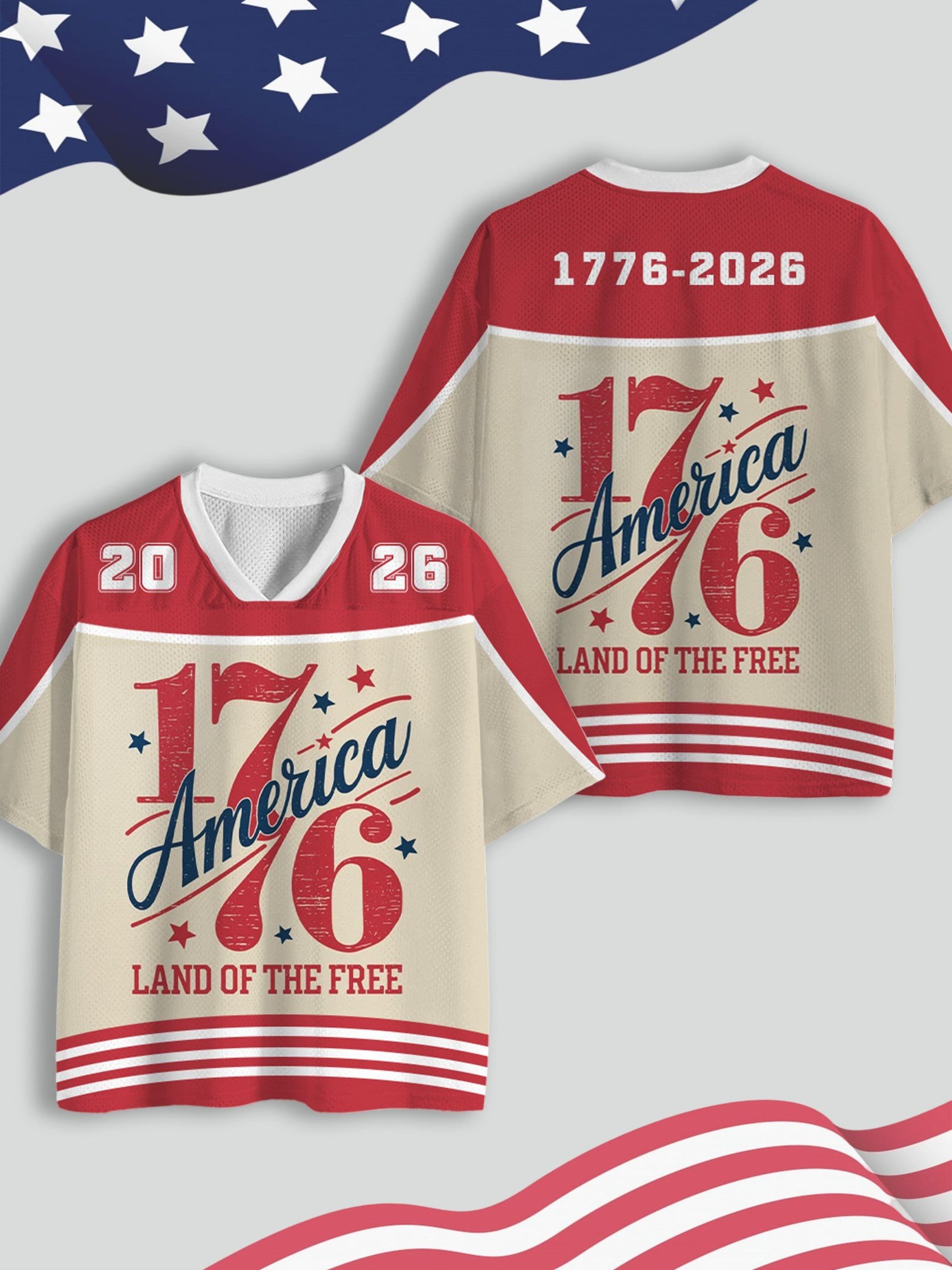 USA 250Th Anniversary V-Neck Jersey American 1776 2026 Land Of The Free Presents For Sister